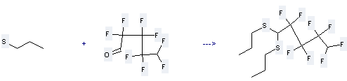 Pentanal,2,2,3,3,4,4,5,5-octafluoro- can be used to produce 1,1,2,2,3,3,4,4-octafluoro-5,5-bis-propylsulfanyl-pentane by heating